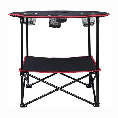 Existe alguma mesa de camping quadrada com porta-livros embutido?